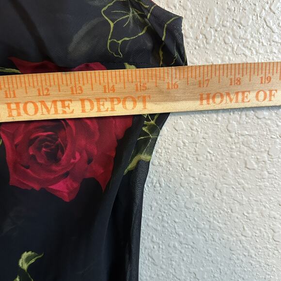 Vtg CACHE Dress Black Sheer Mesh Maxi 4 Rose Flowers 90's Goth Homecoming Y2K - Picture 7 of 7